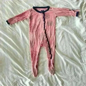 Kickee Pants Basic Coverall Zippy Pajamas Floral Print with Ruffles Size 3-6 mos